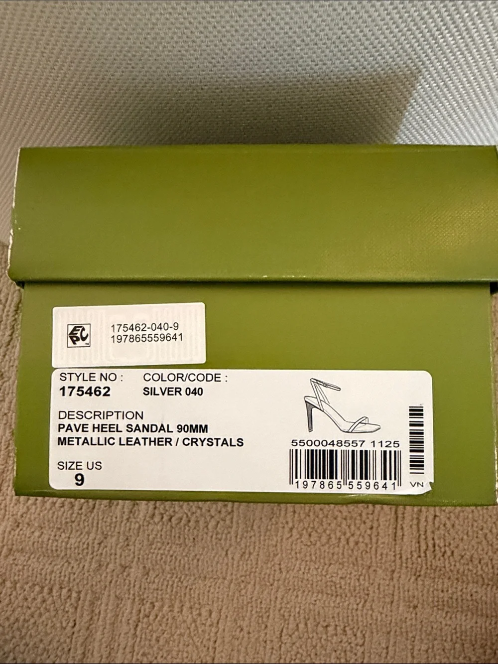 Tory Burch Metallic Silver Ankle-Strap Heels.  New in box no defects size 9.